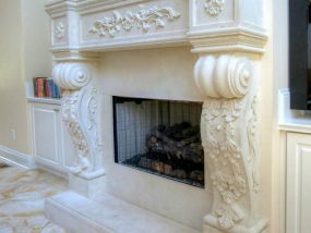 Cast Stone fireplace mantel ornate detail