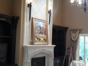 Stansbury with overmantel cast stone fireplace mantel