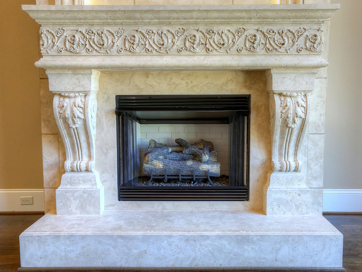 traditional cast stone fireplace mantel