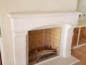 Dartmouth with Provincial Legs Cast Stone Fireplace Mantel Installation