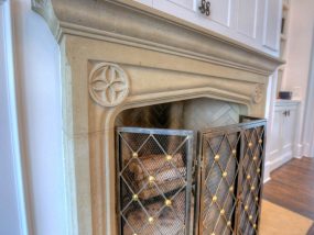 New French with Straight Legs Cast Stone Fireplace Mantel